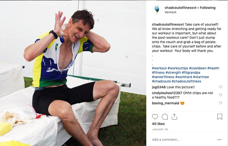 Man ices his neck after a long workout in an Instagram Post by Chad Couto Fitness.