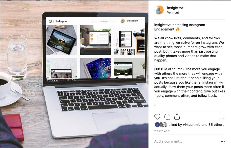 Open laptop displays instagram feed from Insights.